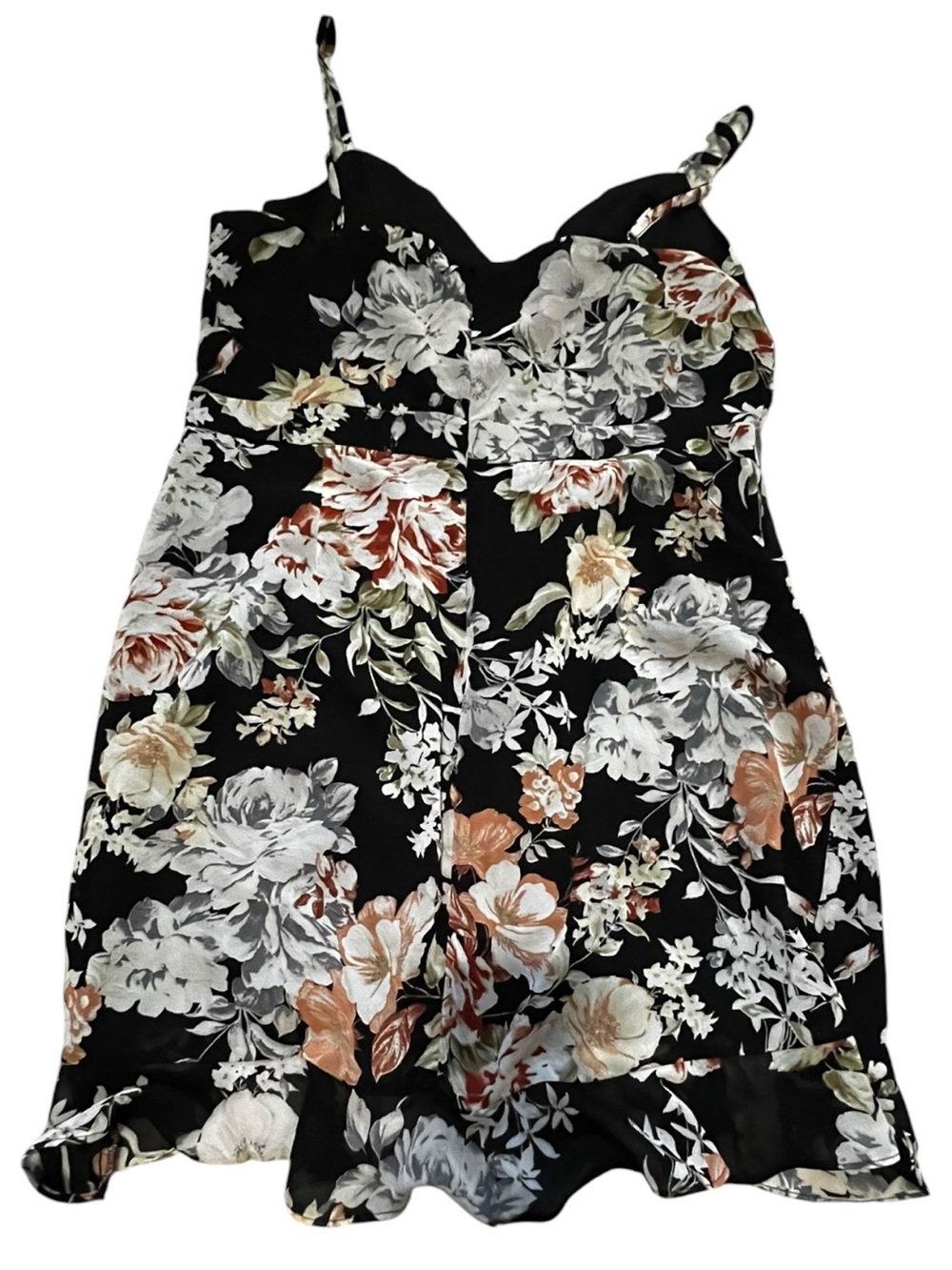 Lulu's Black Floral Spaghetti Strap Ruched Mini Dress NWT XL - Picture 6 of 8
